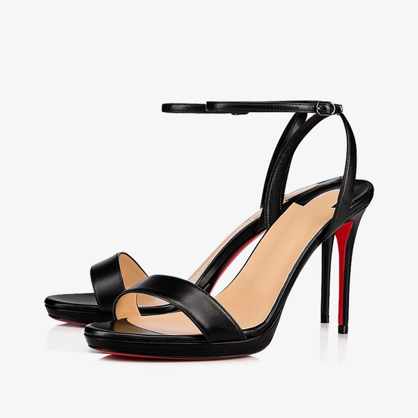 Elegant Black Leather Ankle Strap Sandal