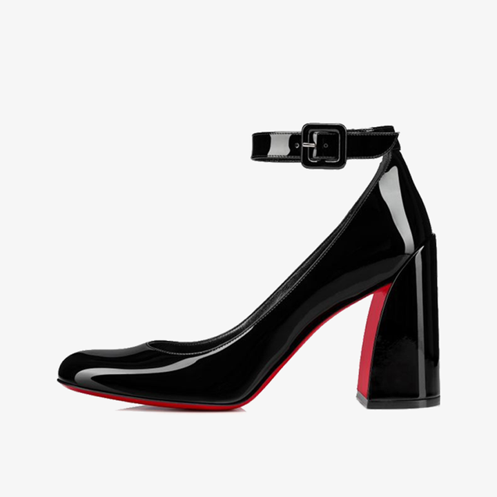 Black Patent Leather Sandal Square Buckle - ARNO CONTI