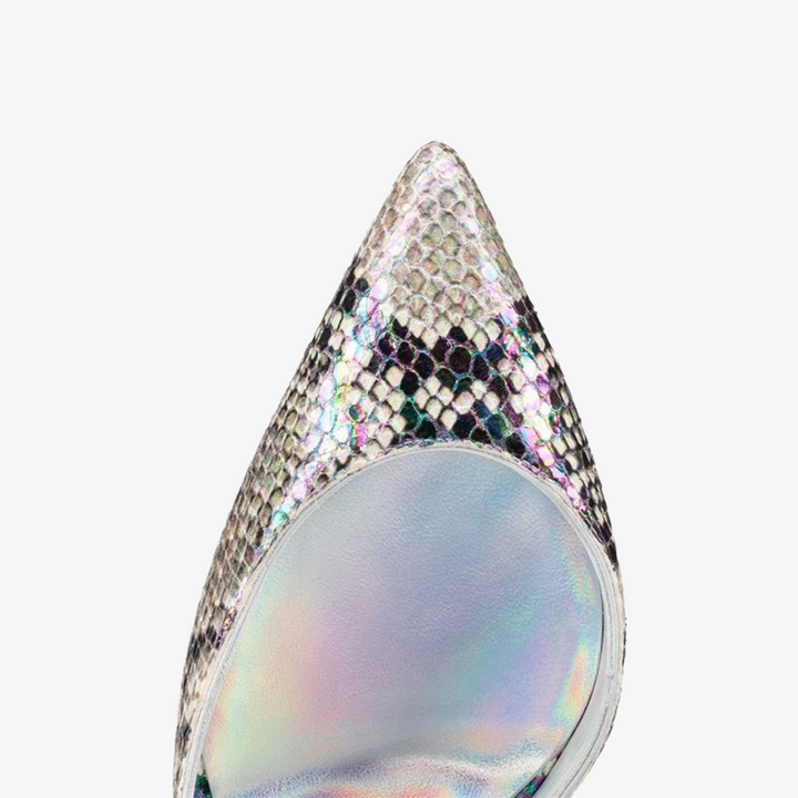 Silver Snakeskin-Look Pumps with Pointed Toe - ARNO CONTI