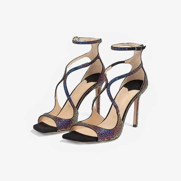 Black and Blue Suede Sandals