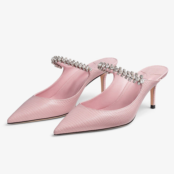 Pink Lizard Print Mules