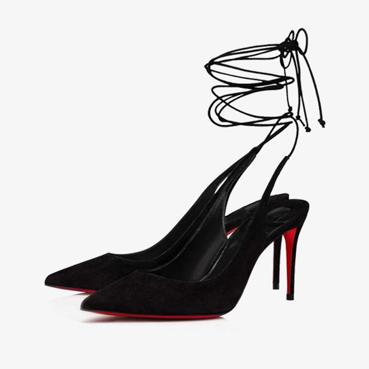 Black Velvet Pump with Ankle Laces - ARNO CONTI
