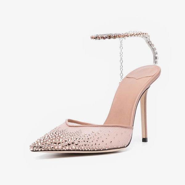 Pink crystal-embellished  Tulle Pumps