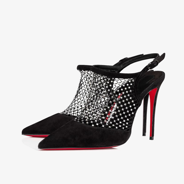 Black Velvet Pump with Fishnet Upper