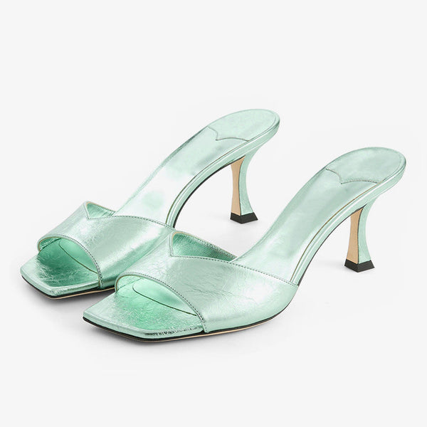 Green Vintage Metallic Leather Sandals