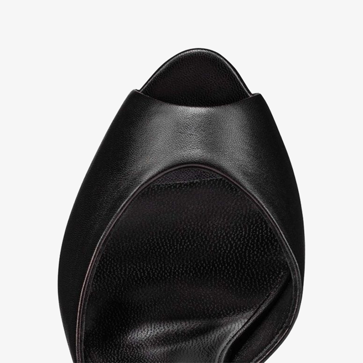 Black Leather Stiletto with Open Toe - ARNO CONTI