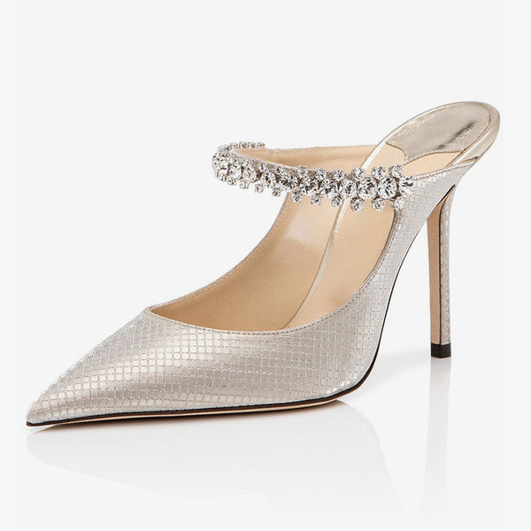 Silver Snake-Effect Mules 100mm