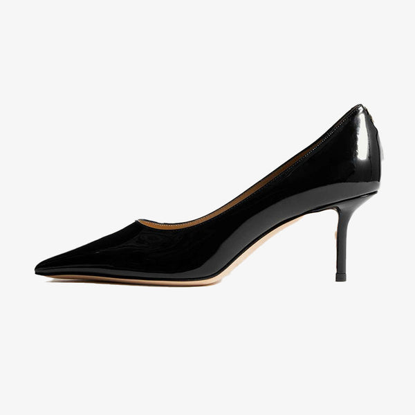 Black Patent Leather Pointed-Toe Pumps