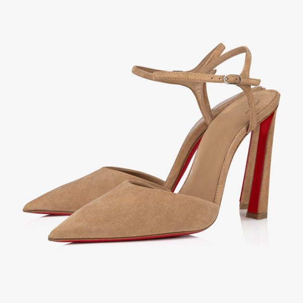 Brown Velvet Beak-Toe Pumps