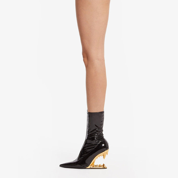 Gold Sculpted Heel Stretch Ankle Boots - Arno Conti Shoe