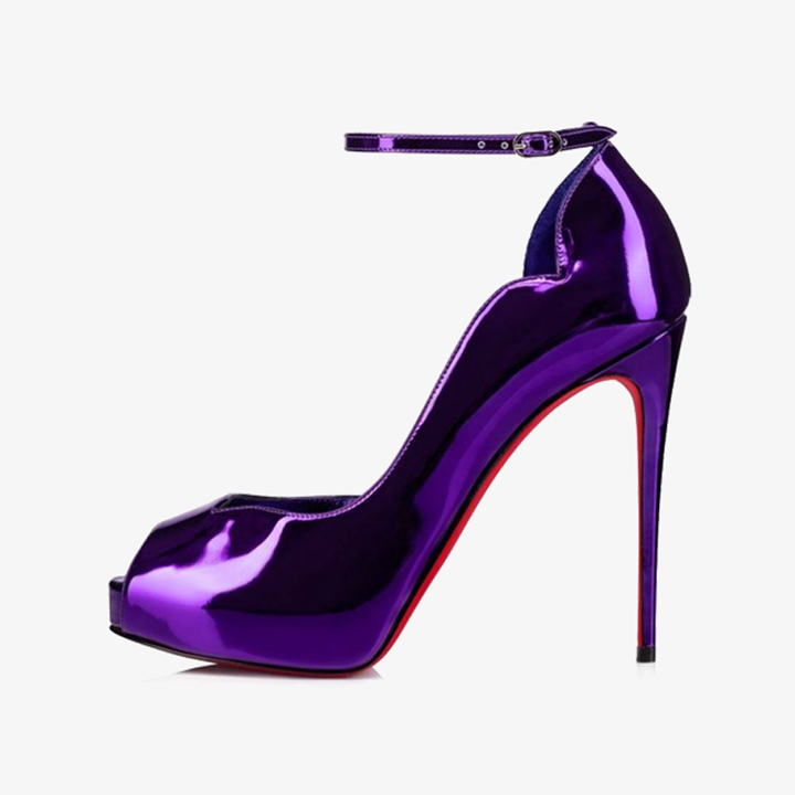 Purple Leather Pumps with Adjustable Straps - ARNO CONTI