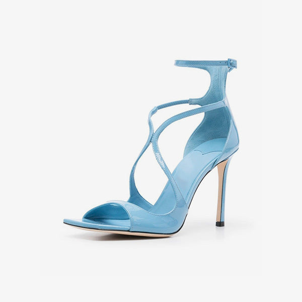 Blue Patent Leather Stiletto Sandals