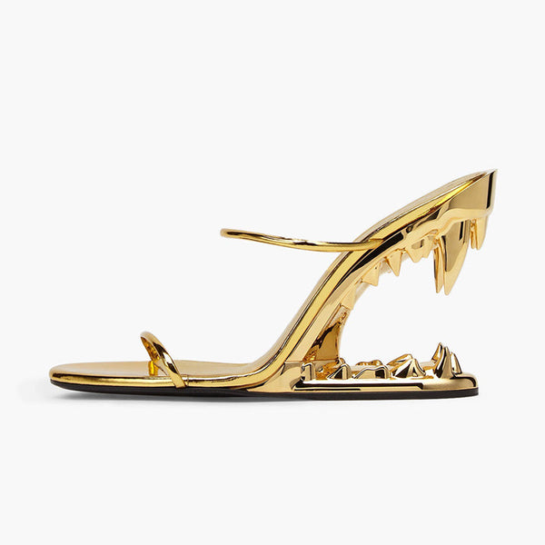 Metallic Gold Sculpted Heel Sandals