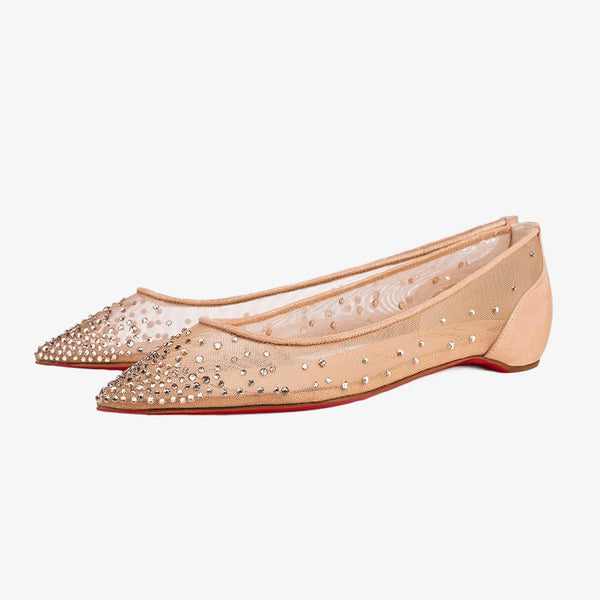 Strass Mesh Pointed Beige Flats