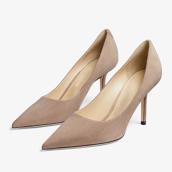 Ballet Pink Suede Pointed-Toe Heels