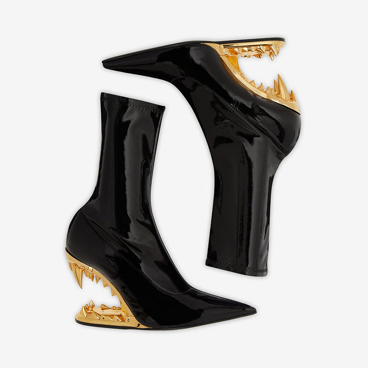 Gold Sculpted Heel Stretch Ankle Boots - Arno Conti Shoe