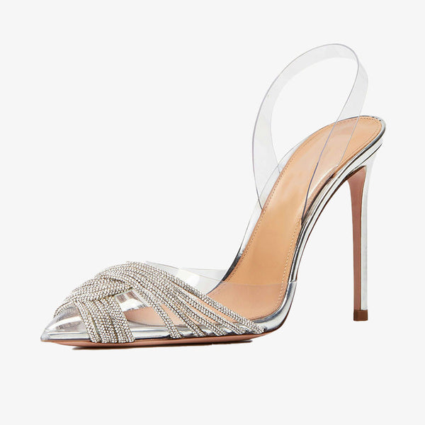Crystal Knot Stiletto Sandals in Clear PVC