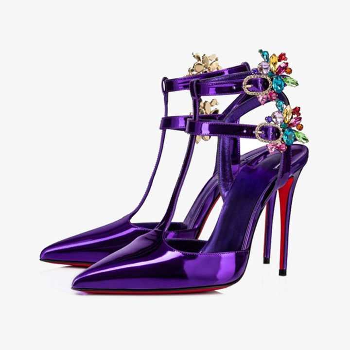 Multicolored Strass-Embellished Calfskin Leather Pumps - ARNO CONTI