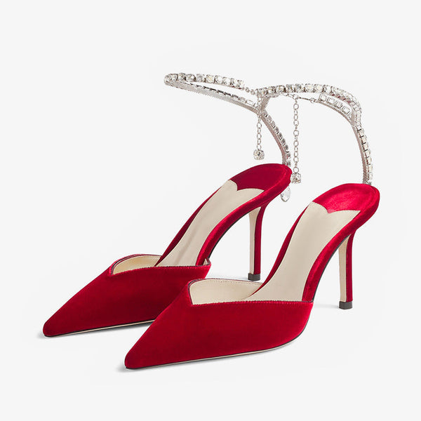 Red Charming Velvet Pumps