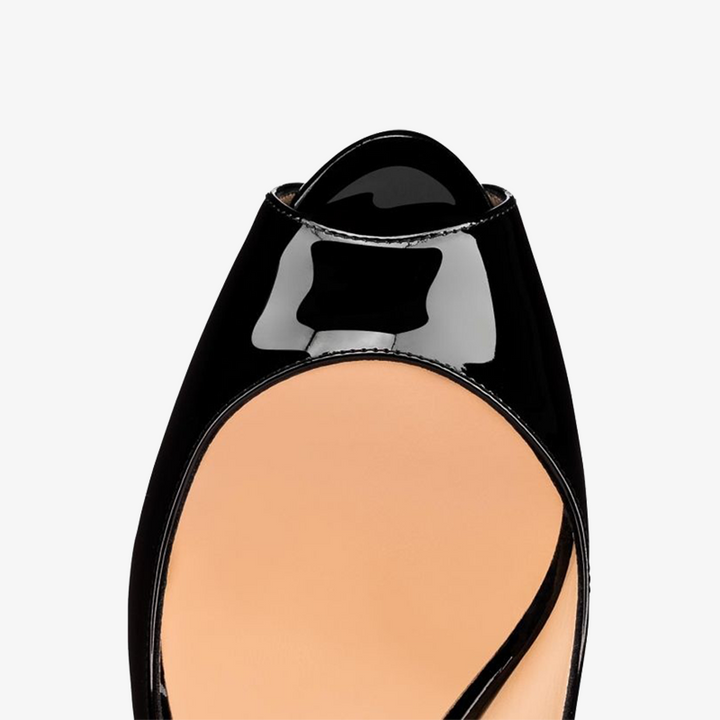 Black Patent Leather Peep Toe Pumps - ARNO CONTI
