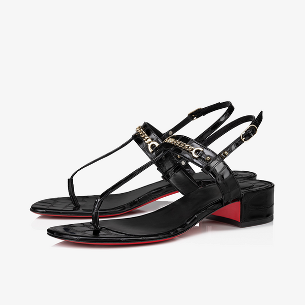 Sleek Black Alligator-Embossed Leather Sandal