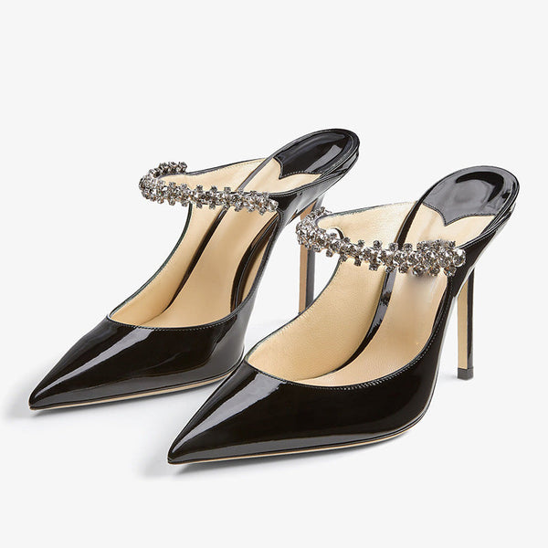 Black Patent Leather Mules 100mm