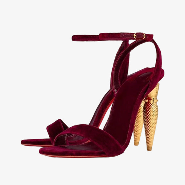 Burgundy Velvet Strap Sandals