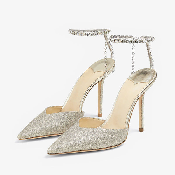 Silver Pumps with Crystal Embellishment