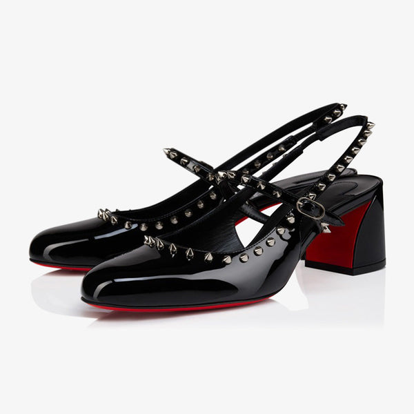 Patent Ballerina Flats with Metallic Spikes