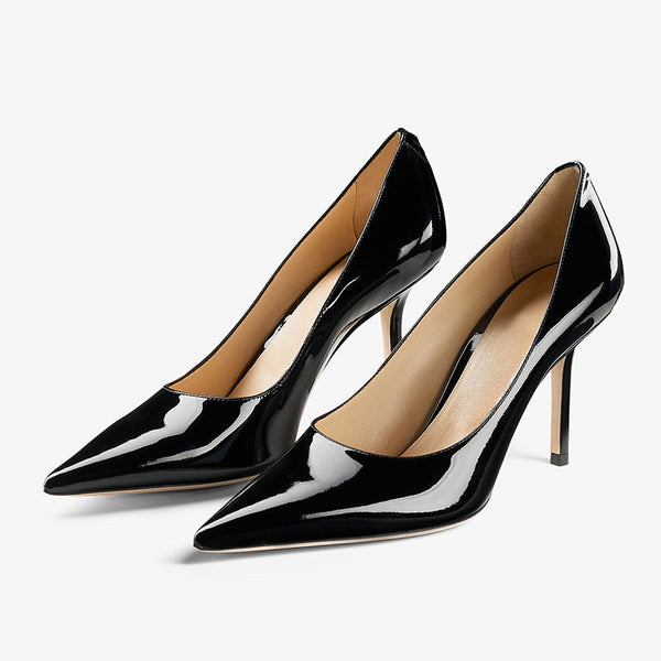 Black Patent Leather Pointed-Toe Pumps