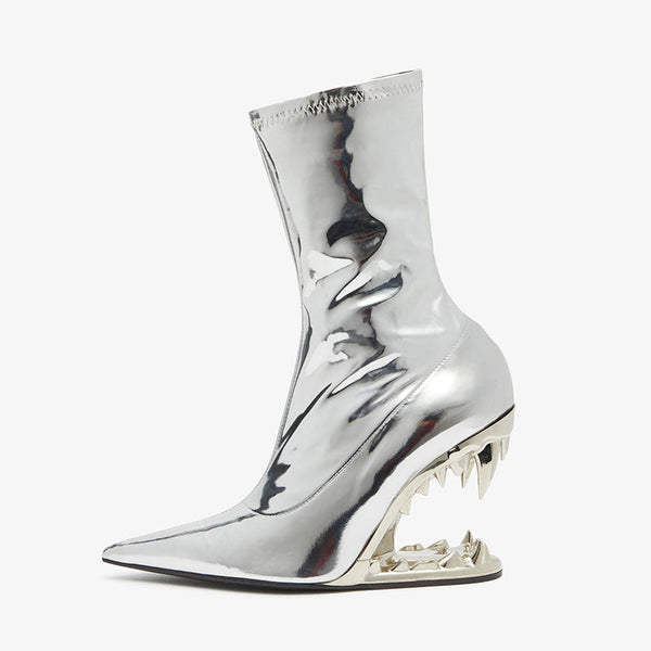 Silver Mirror Heel Stretch Ankle Boots - Arno Conti Shoe