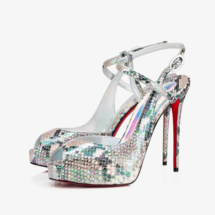 Silver Calf Leather Pumps and Crossover Strap Design - ARNO CONTI