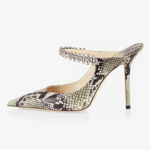 Snake-Embossed Leather Stiletto Mules 100mm