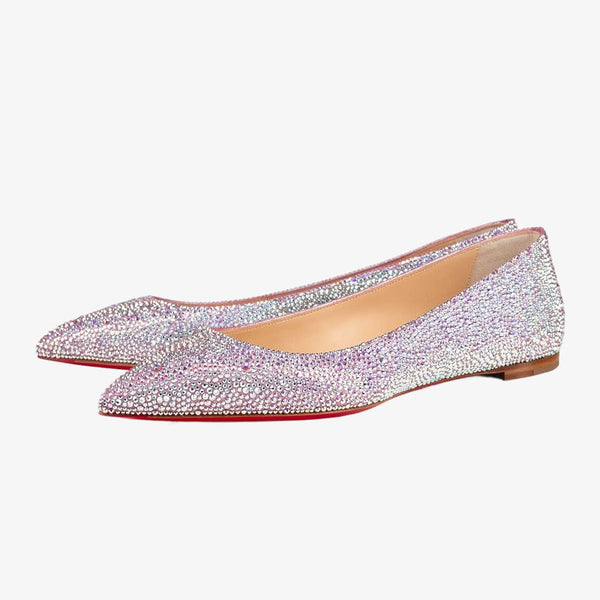 Silver Strass-Embellished Pointed Flats