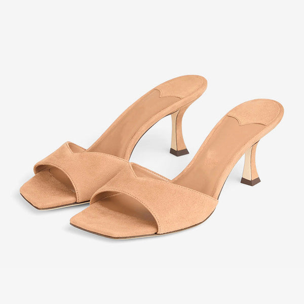 Minimalist suede sandals with stiletto heels