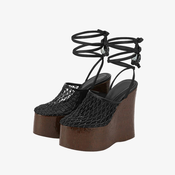 Black Woven Cork Platform Heels