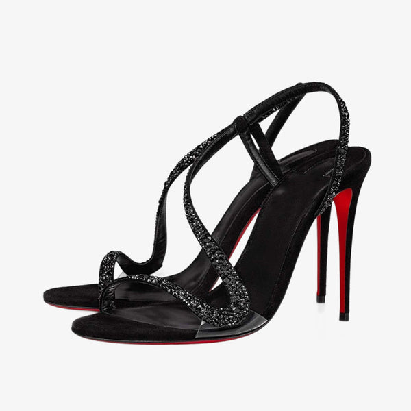 Calf Suede Stiletto Black Sandal