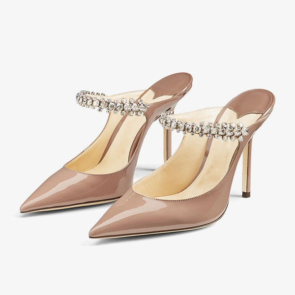 Nude Patent Leather Mules 100mm
