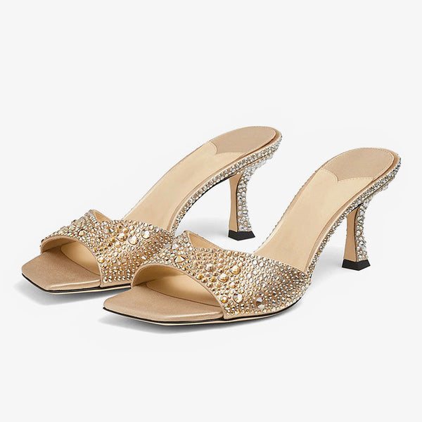 Gold Crystal-Embellished Satin Sandals