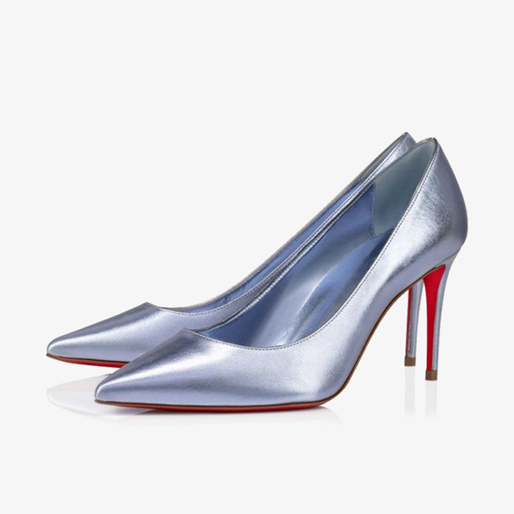 Silver Laminated Leather Stiletto with Pointed Toe - ARNO CONTI