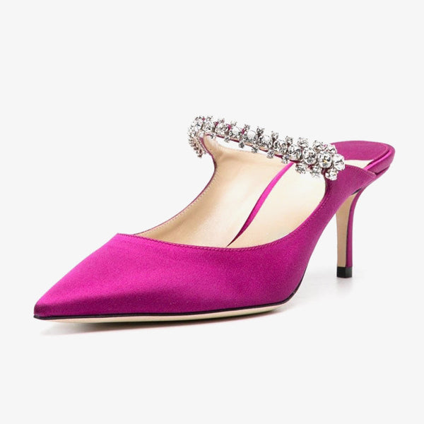 Purple Satin Crystal-Embellished Strap Mules - Arno Conti Shoe