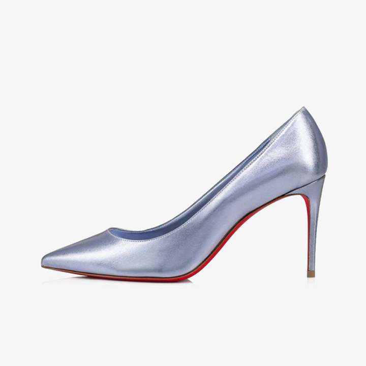 Silver Laminated Leather Stiletto with Pointed Toe - ARNO CONTI
