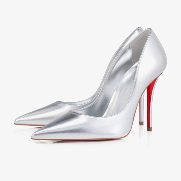 Silver Laminated Leather Stiletto Pumps