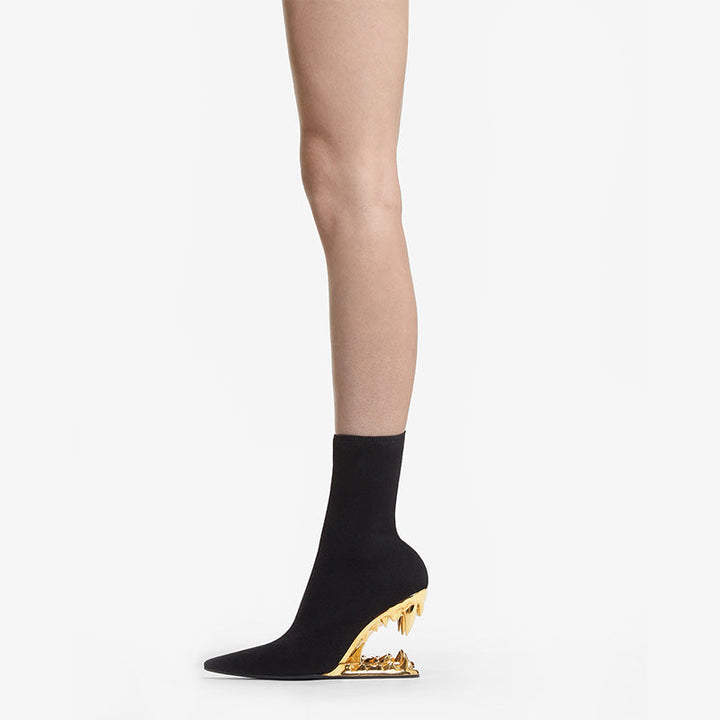 Gold Sculpted Heel Ribbed Sock Boots - Arno Conti Shoe