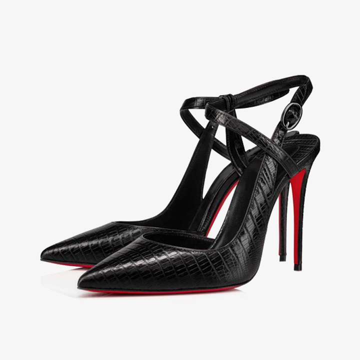 Black Calf Leather Pump ,Crisscross Ankle Straps - ARNO CONTI