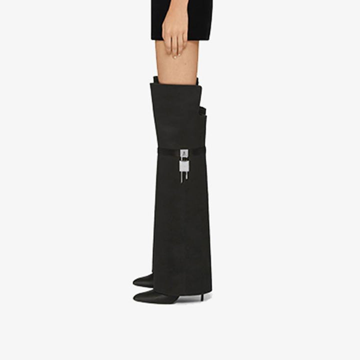 Sleek Black Satin Over-the-Knee Boots - Arno Conti Shoe