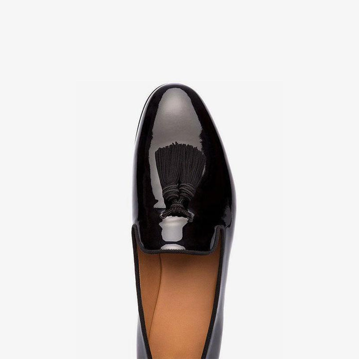 Men's Black Patent Leather Tassel Loafers - Arno Conti Shoe
