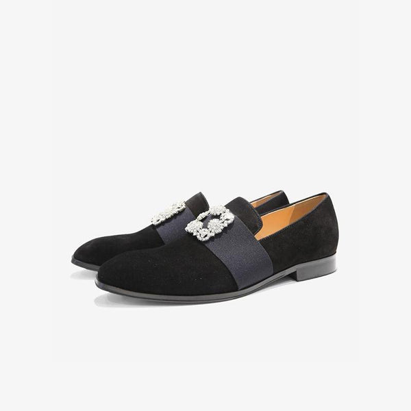 Suede Loafers with Decorative Jeweled Strap - Arno Conti Shoe