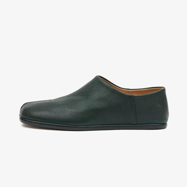 Split-Toe Dark Green Leather Loafers - Arno Conti Shoe