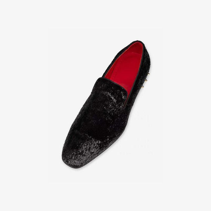 Black Velvet Loafers with Studs - ARNO CONTI